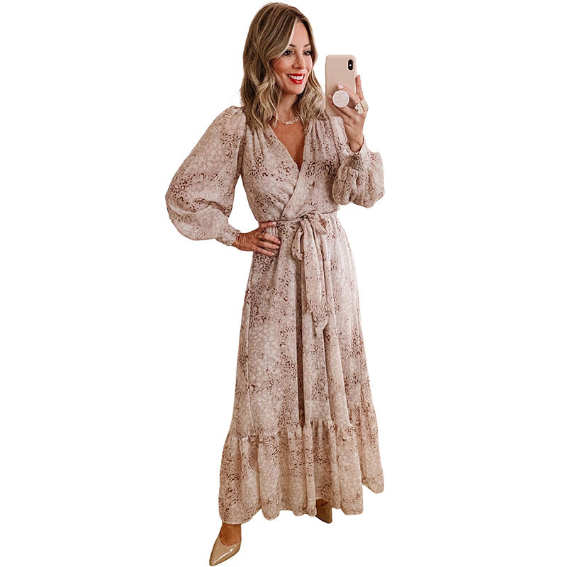 Autumn Thin Leopard Print Long Sleeve Dress Women