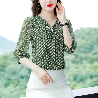 Women's Chiffon Chiffon Fashion Western V-neck Top Small Shirt