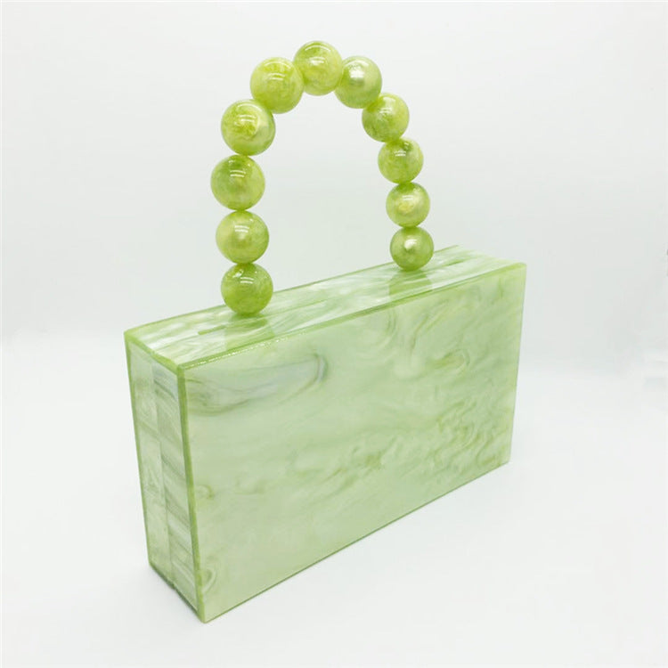 Green Acrylic Evening Bag Beaded Handle Small Square Bag Portable Women's Dress Bag