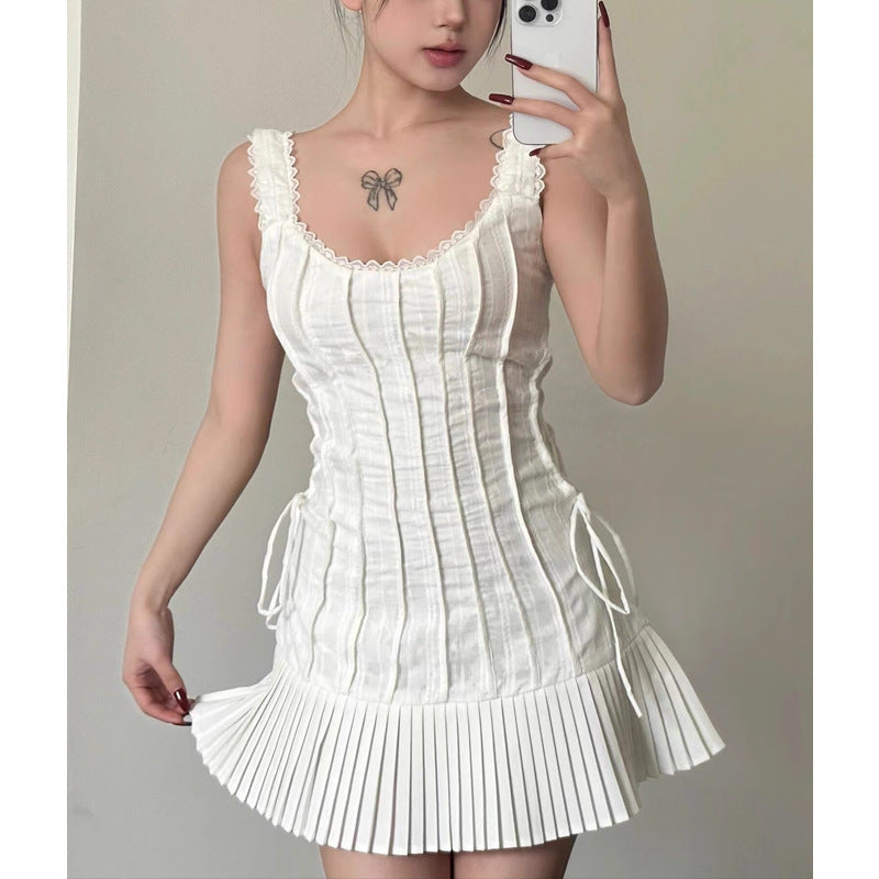 Women's Fashion Stitching Pleated Tied Dress