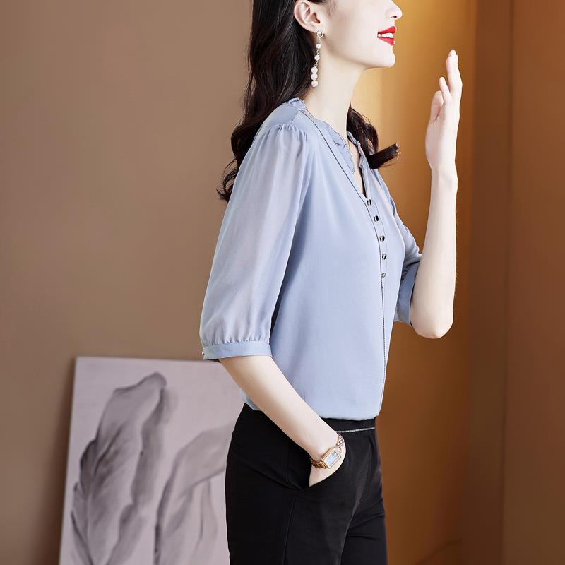 Chemise Chic de luxe légère avec coutures à col en v pour femmes, nouvelle mode