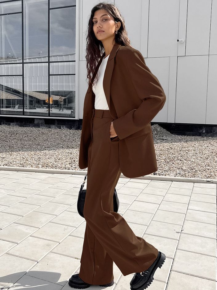 Women's Fashion Vintage Blazer Women's Wide-leg Pants Two-piece Set