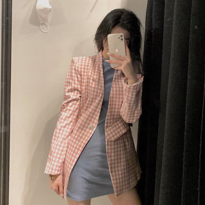 New Plaid Top Za Women's Plaid Suit Coat