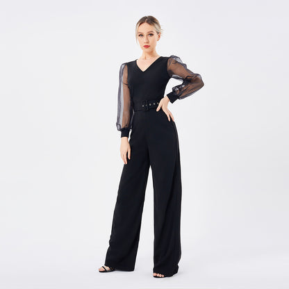 Women's Long Sleeve Patchwork Jumpsuit