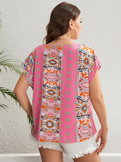 Blouse Imprimée à Col Rond de Grande Taille