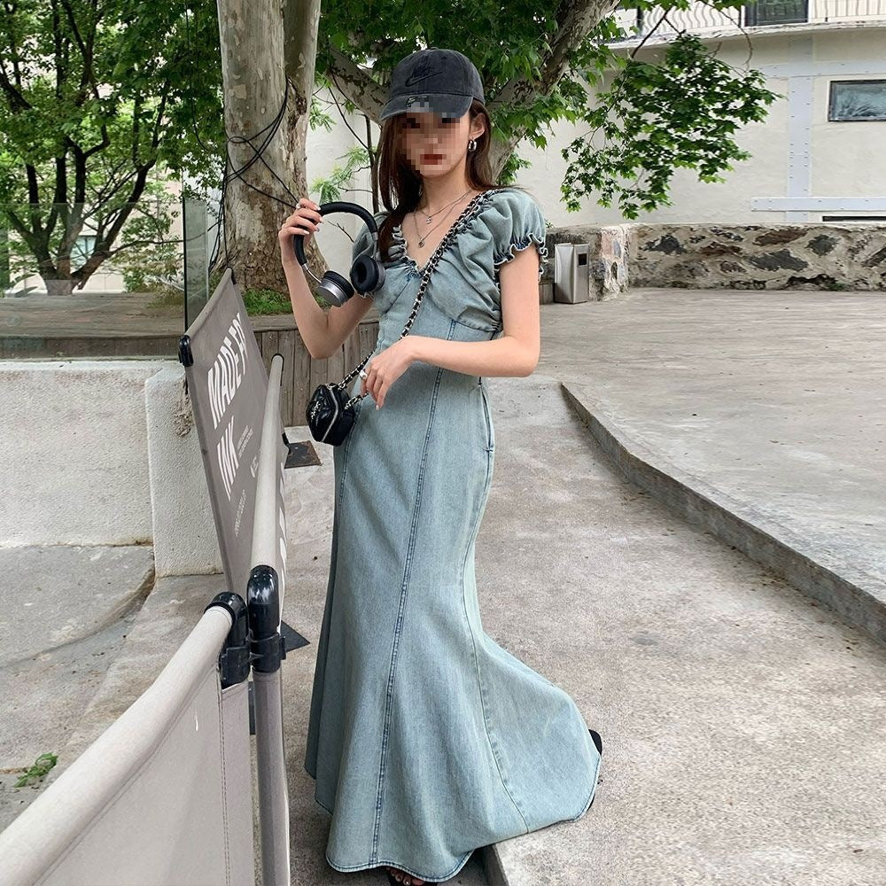 Women's Denim Long Fish Tail Dress