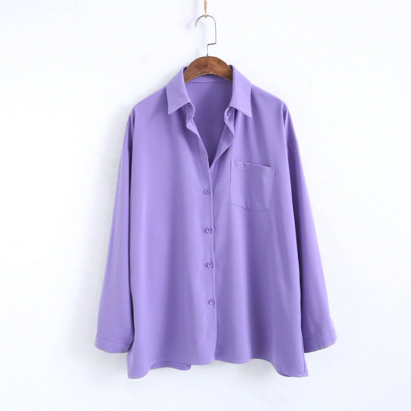 Loose Long-sleeved Solid Color Lapel Chiffon Shirt