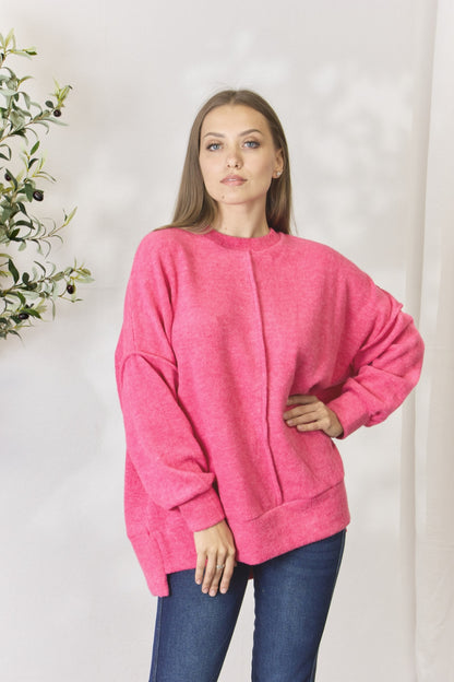 Zenana Sweat-shirt à manches longues avec couture centrale pleine taille