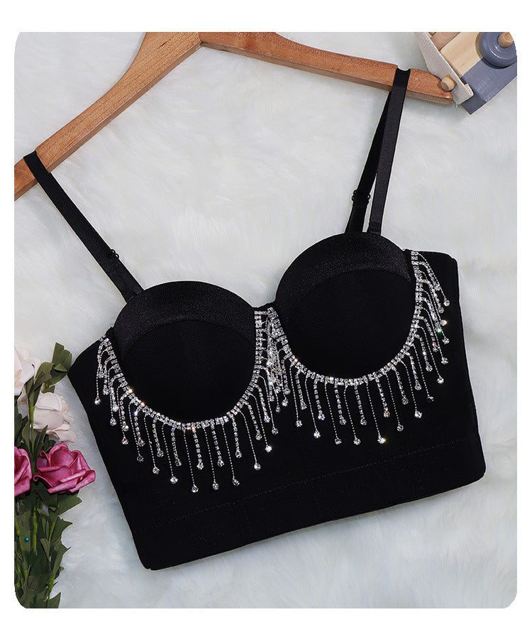 Belly Dance Performance Chain Small Sling Solid Color With Steel Ring Shaping Thin Tube Top