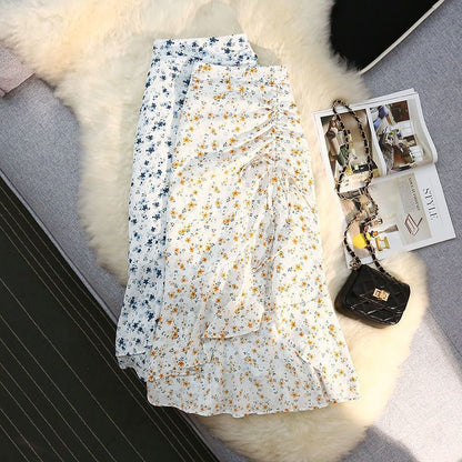 Women's Fishtail Floral Skirt Chiffon Floral Irregular