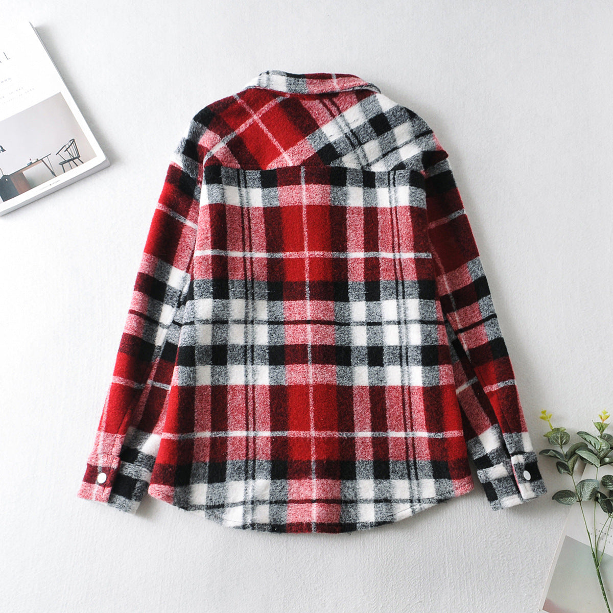 European And American Women's Loose Plaid Shirt Jacket