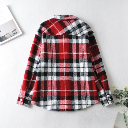 European And American Women's Loose Plaid Shirt Jacket