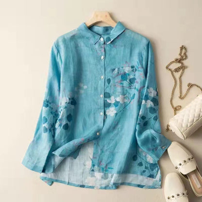 Women's Cotton And Linen Vintage Print Shirt