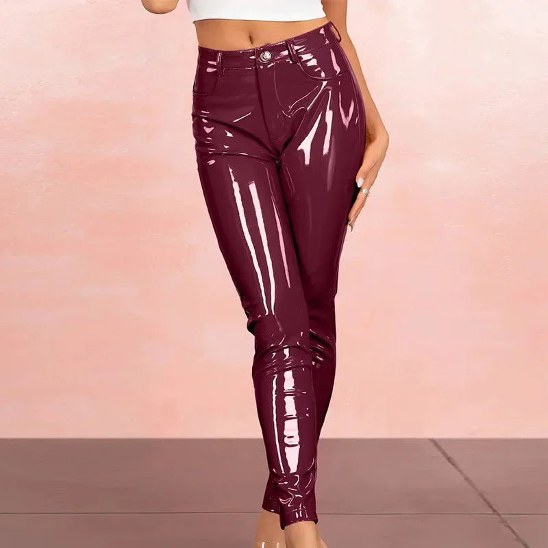 Glossy Slim Fit Pencil Pants Sexy Street