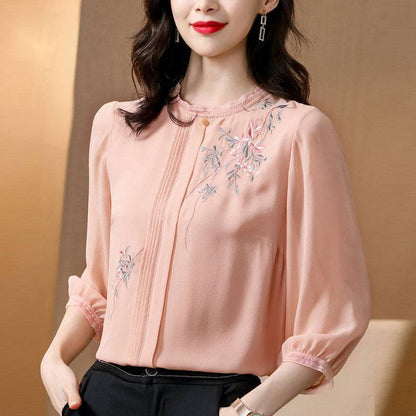 Western-style Age-reducing Chiffon Silk Women's Shirt