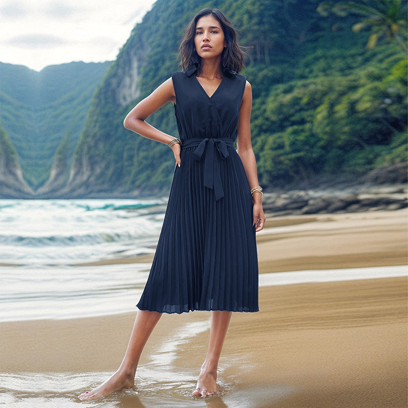 Robe de plage unie sans manches à la mode pour femmes