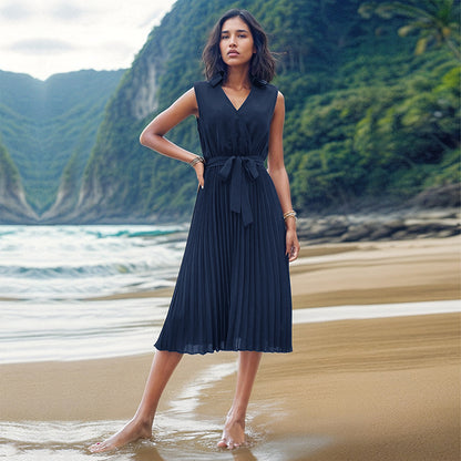 Vestido de playa liso sin mangas a la moda para mujer