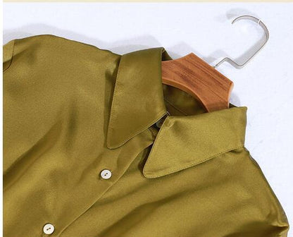 Women's Long-sleeved Loose Solid Color Crepe Satin Shirt