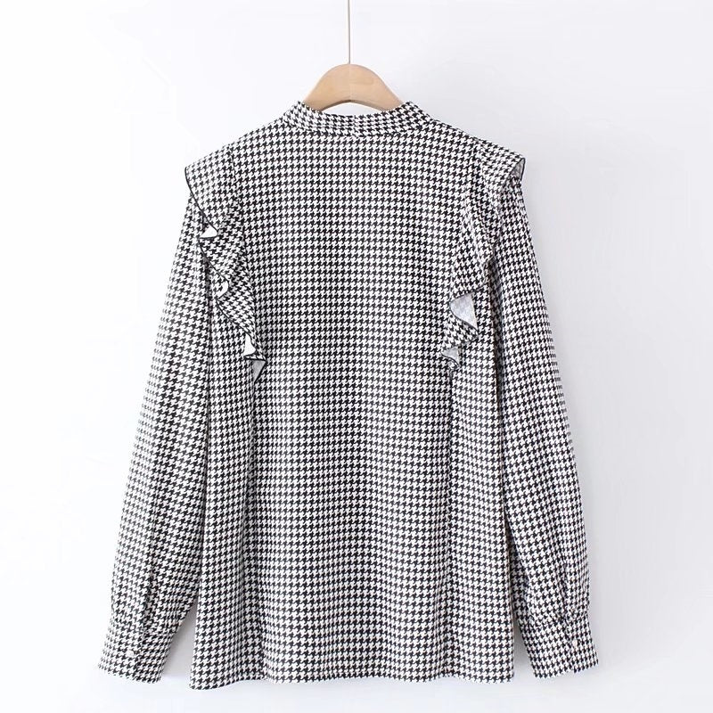 Plus Size Women's Slim And Loose Houndstooth Retro Shirt