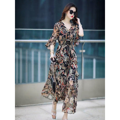 Vestido Mujer Reducción de Edad Escote en V Floral