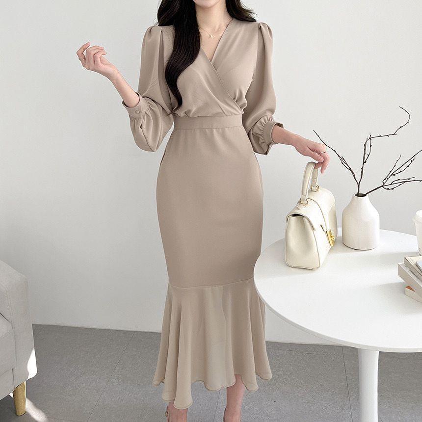 Fashion Personality Puff Sleeve Fishtail Dress Women