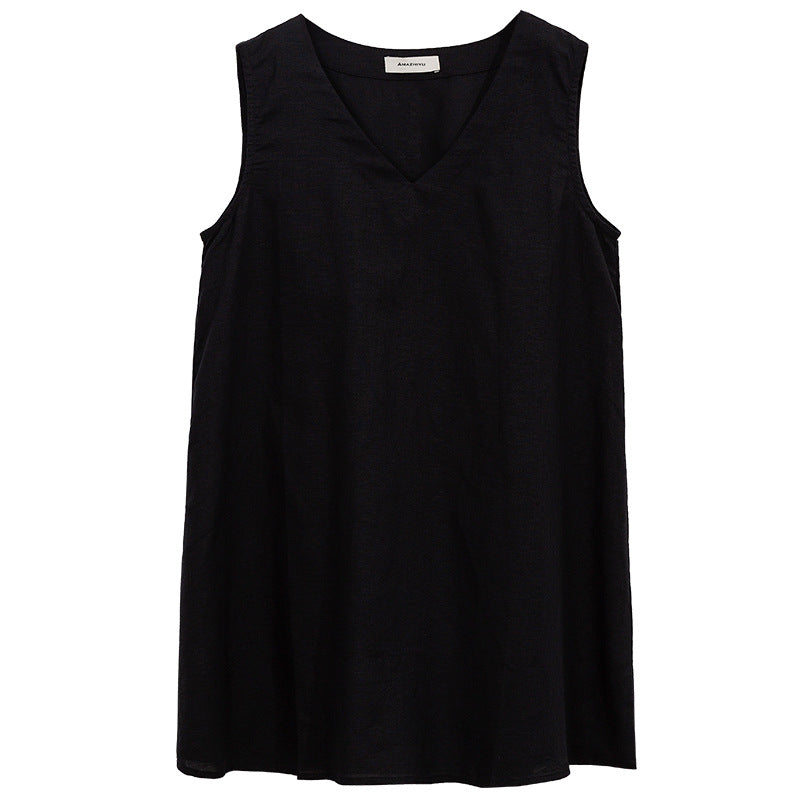 Women's Pure Linen V-Neck Sleeveless Tank Top