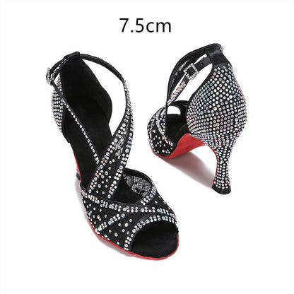 Zapatos de baile latino con diamantes incrustados para mujeres adultas