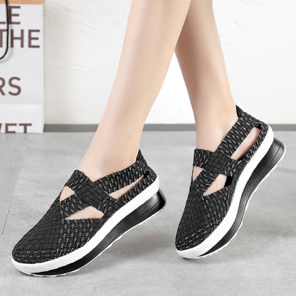 Elastic Fabric Woven Thick Bottom Female Sneaker Lazy Height Increasing