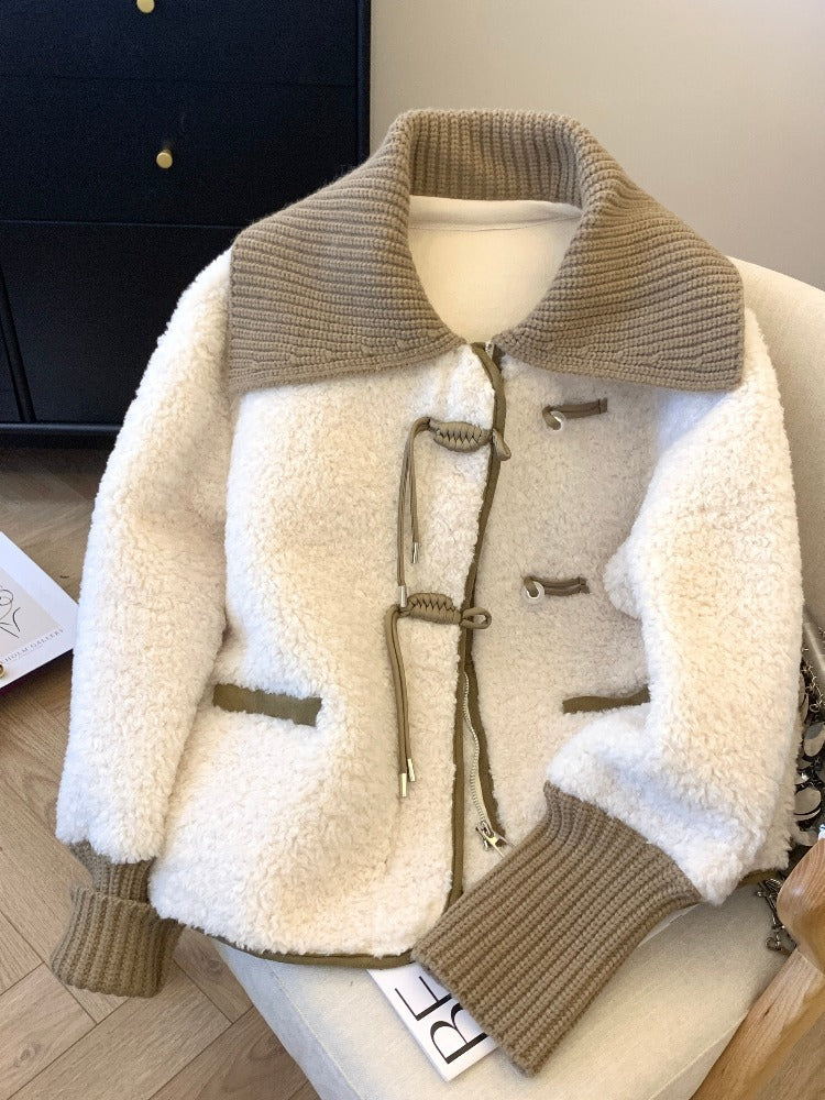 Lapel Lamb Wool Small Warm Thickened Fur Integrated Chinese Button Knots Cotton-padded Jacket