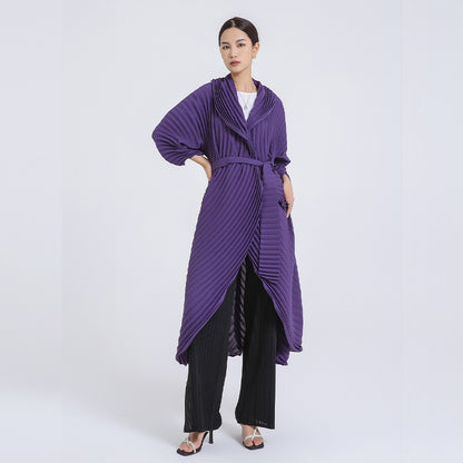 Sanzhai Pleated Graceful And Fashionable Tall Coat Floral Print Trench Coat