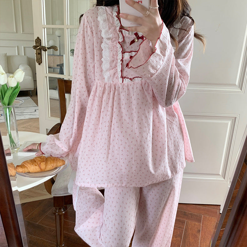 Square Collar Small Floral Pajamas Homewear Suit