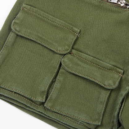 Ropa de trabajo Pantalones cortos de mezclilla Pantalones calientes decorativos con trabilla para cinturón verde