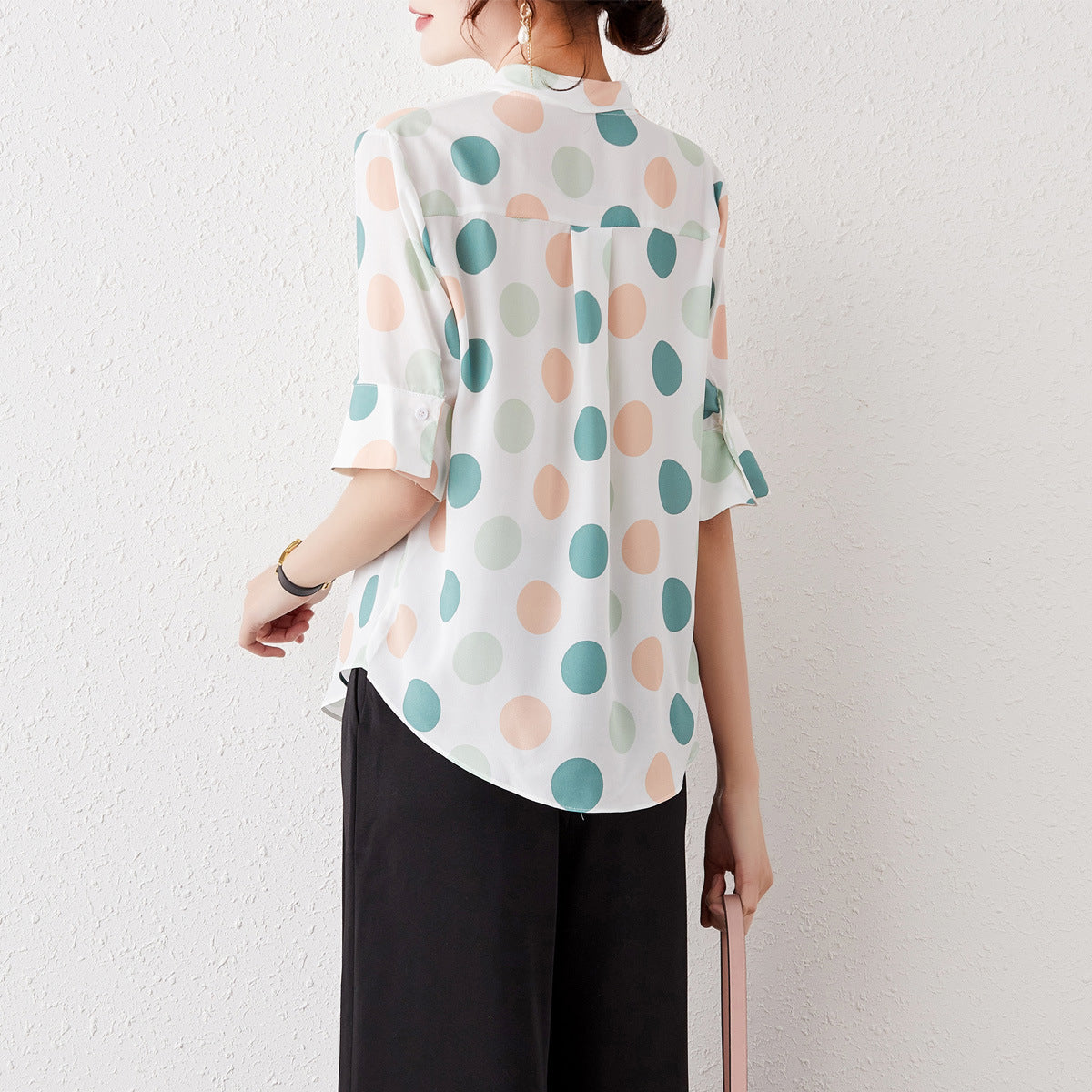 Short-sleeved Shirt Women Chiffon Shirt Large Size Trumpet Sleeve Ladies Shirt