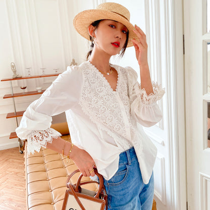 French Design Women's Lace Shirt Temperament Blouse