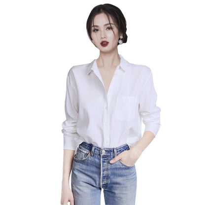 Camisa blanca ajustada a la moda de manga larga para mujer