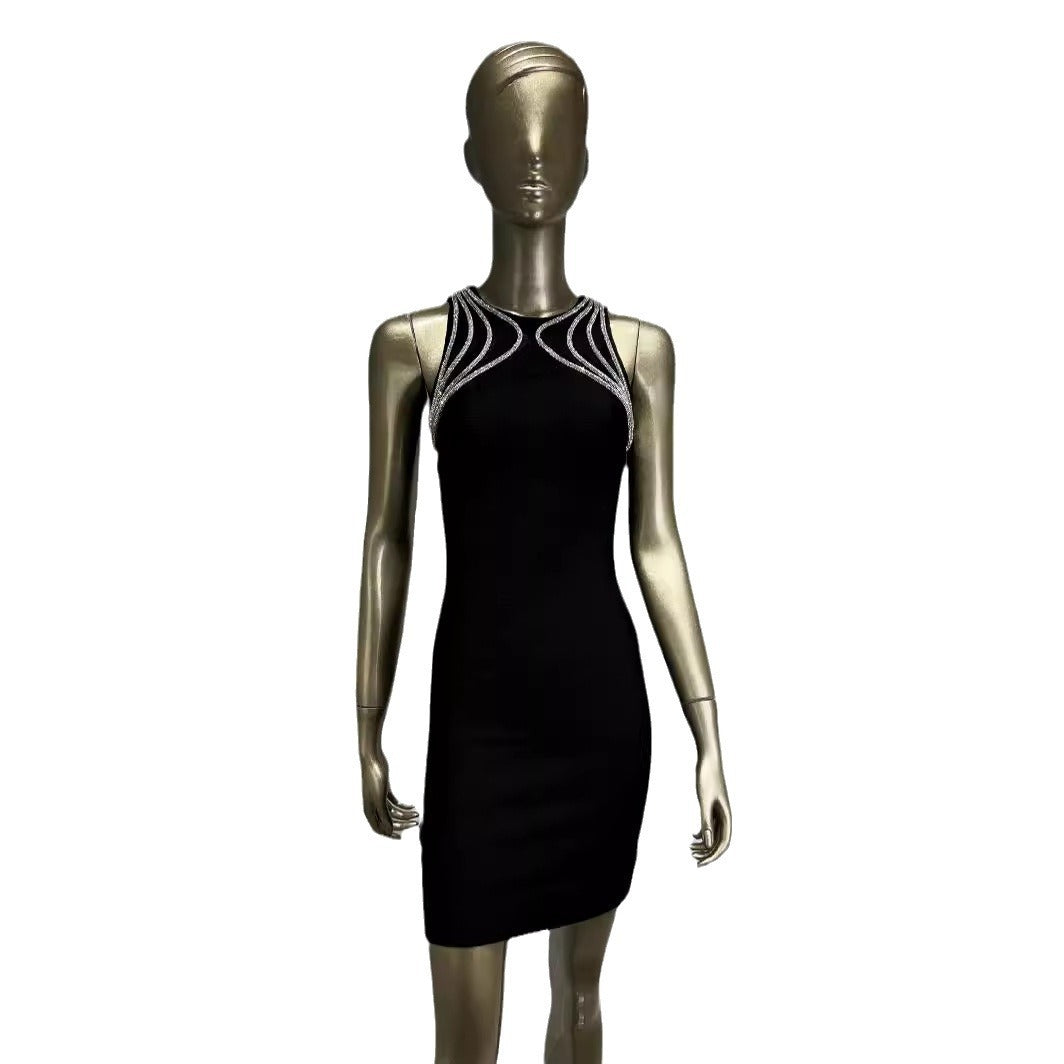 Women's Round Neck Sleeveless Drill Chain Tight Dress