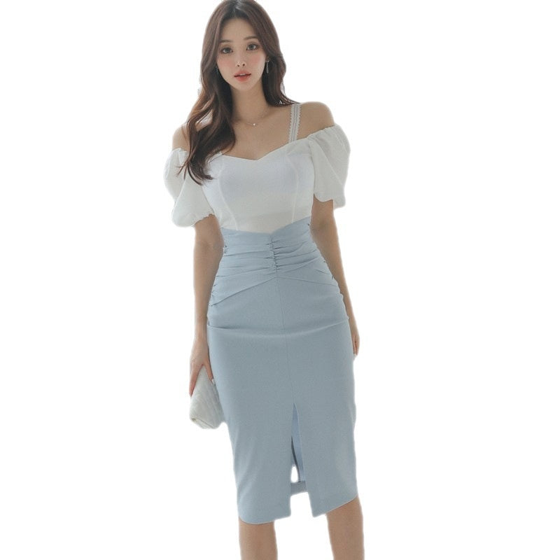 Off-shoulder Hip Skirt Waist Slit Two-piece Set