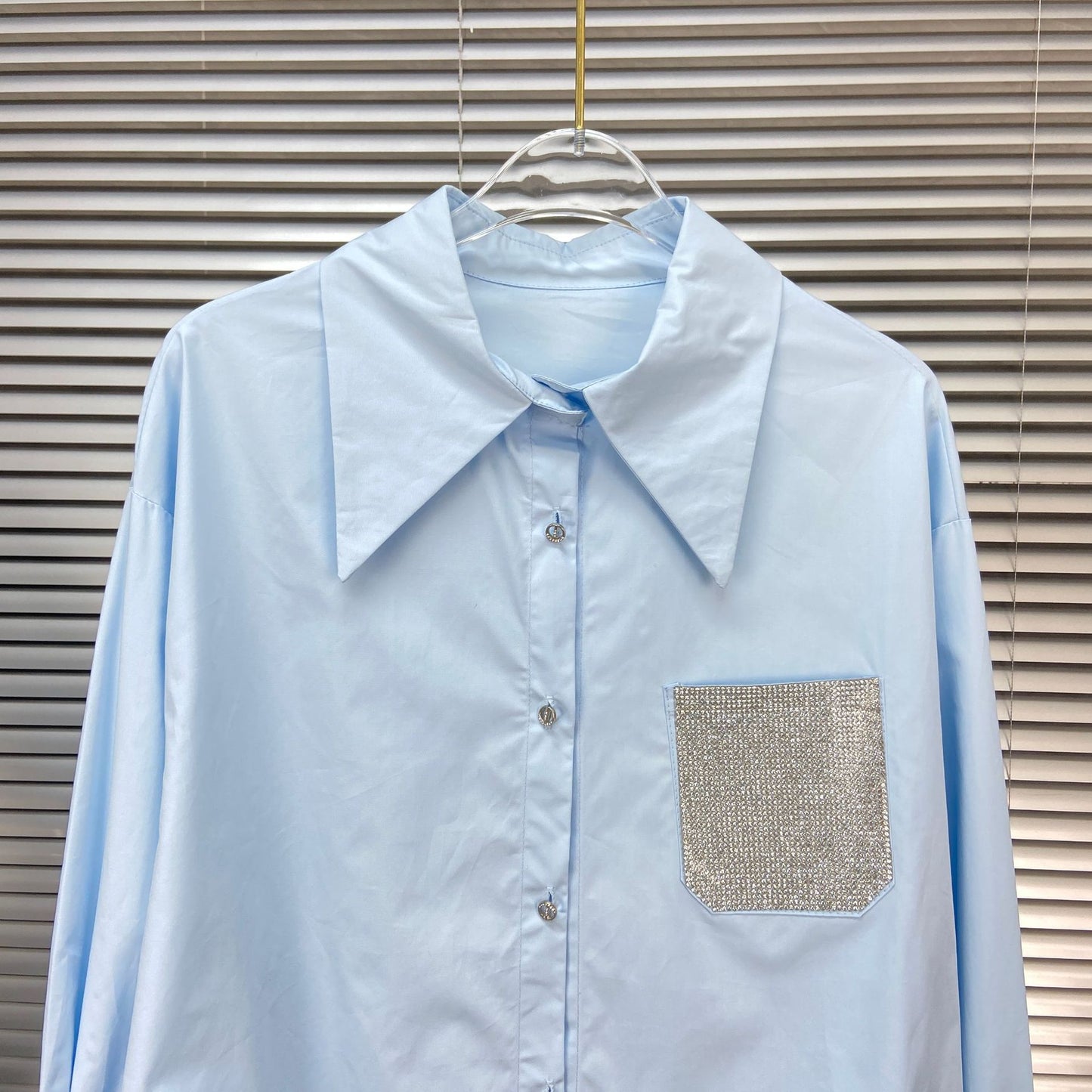 Blue Shirt Women's Cuff Ironing Drill Casual