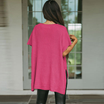 Summer Solid Color Pullover Round Neck Woolen T-shirt