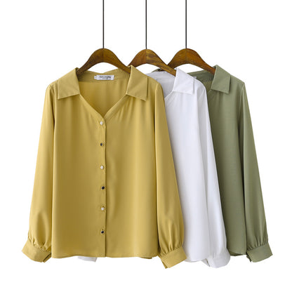 Fashion Simple Women's Solid Color Long-sleeved Shirt