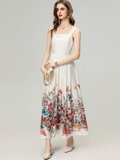 Colorful Printed Sleeveless Sling Swing Dress