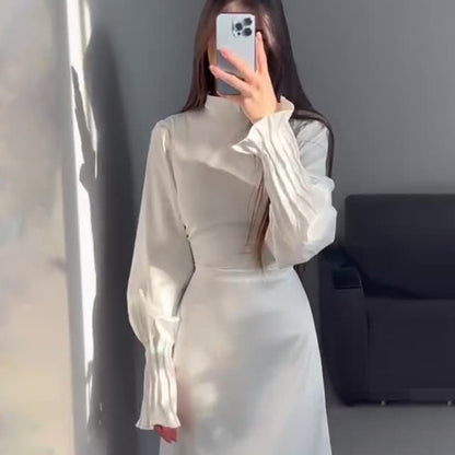 Vestido ajustado y atado con cintura plisada nuevo para mujer