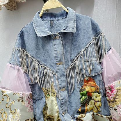 Women's Fashion Denim Jacket Lantern Sleeve Cardigan