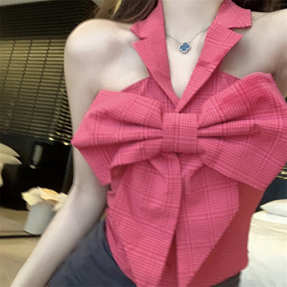 Backless Slim Fit Halter Short Sleeveless Outer Bow Vest