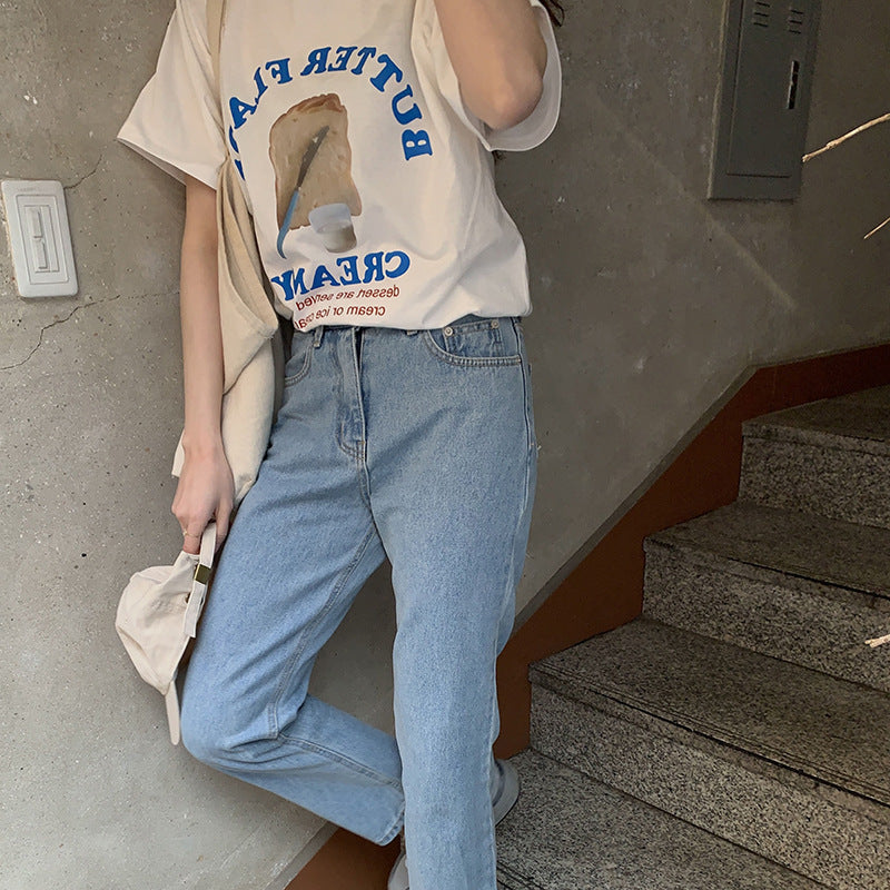 T-Shirt français à manches courtes avec lettres de tempérament rétro pour femmes