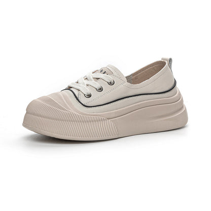 Zapatos blancos de cuero genuino para mujer, plataforma con cordones a juego de colores