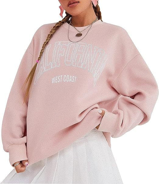 Sudadera con estampado de cuello redondo y talla grande para mujer