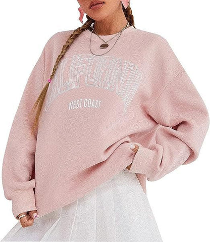 Sudadera con estampado de cuello redondo y talla grande para mujer