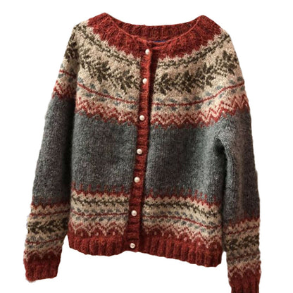 Pull en brocart de Style ethnique pour femmes, Cardigan d'automne et d'hiver, pull à simple boutonnage