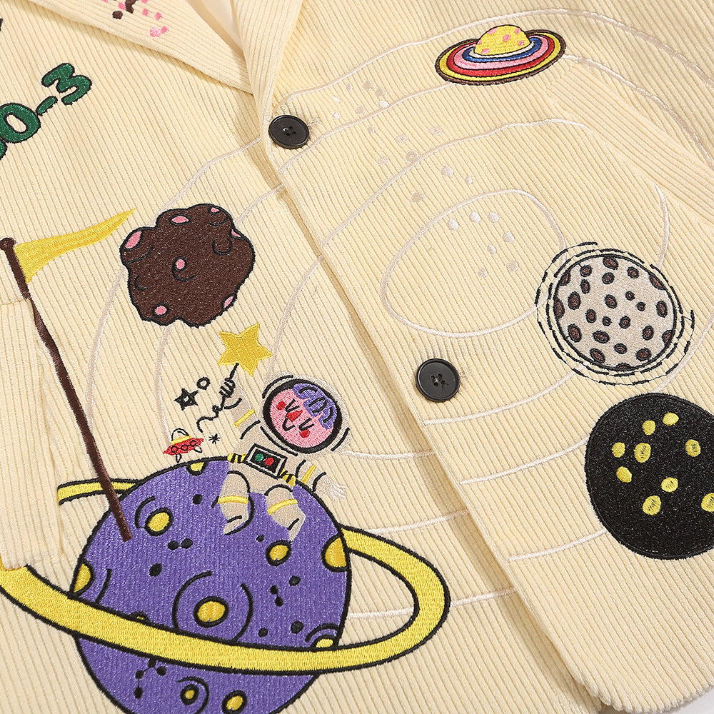 Niche Personality Corduroy Baggy Coat Cartoon Embroidered Casual Suit